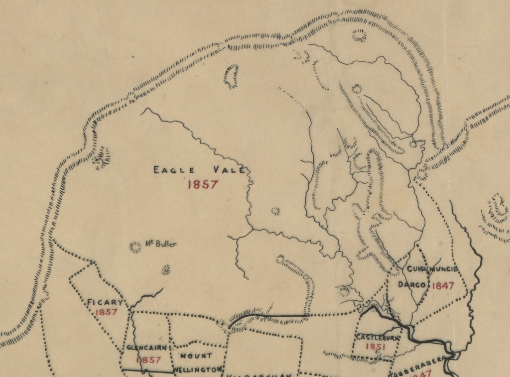 Showing Eagle Vale on the Pastoral Gippsland map of 1857.